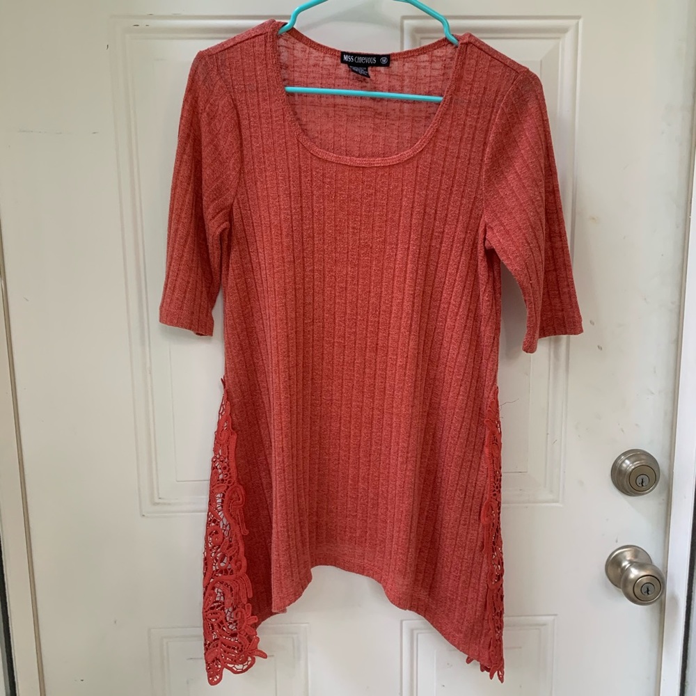 Coral top with lace detail
